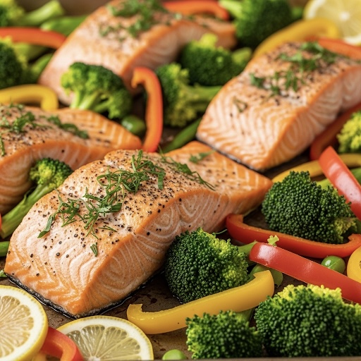 Gebackenes Lachsfilet mit Gemüse