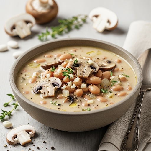 Cremige Bohnen- und Pilzsuppe