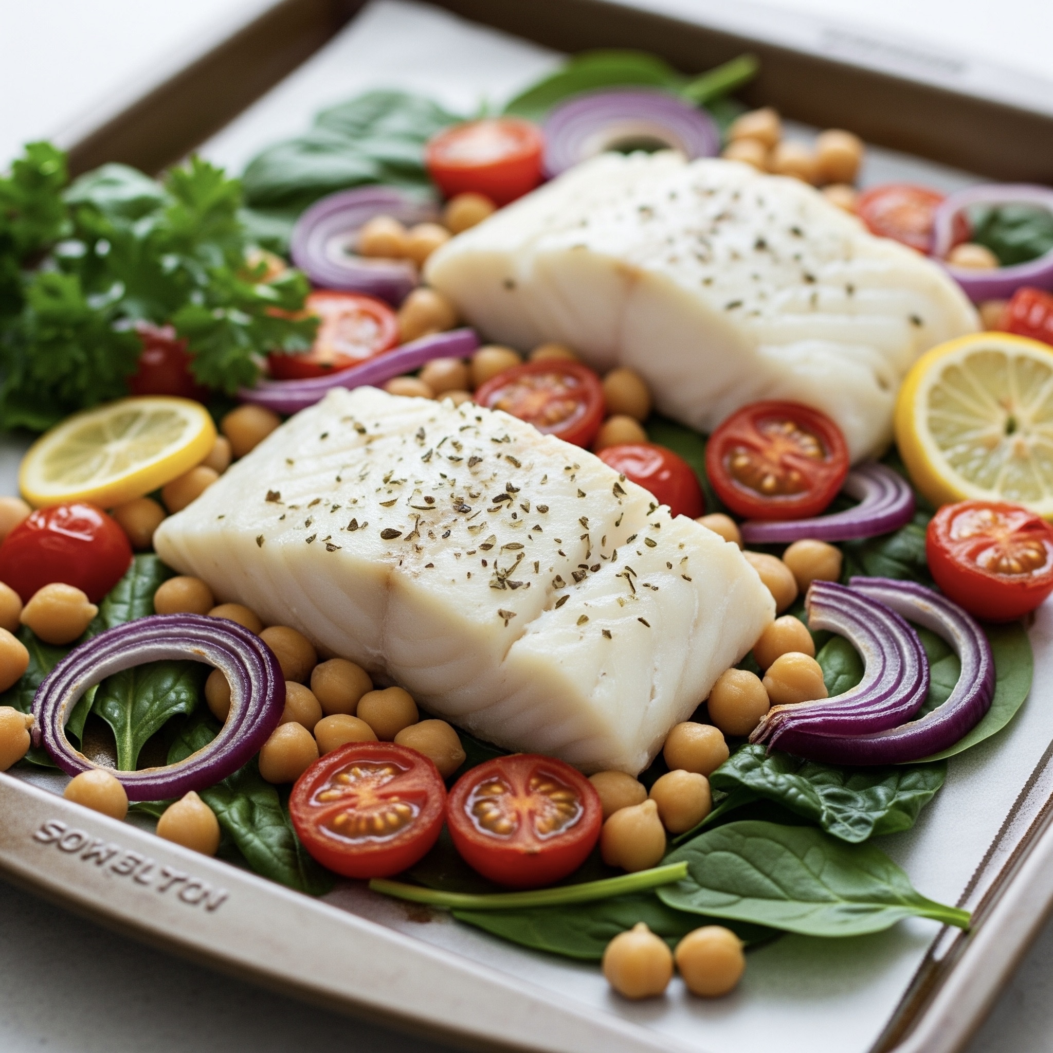 Fish baked with chickpeas