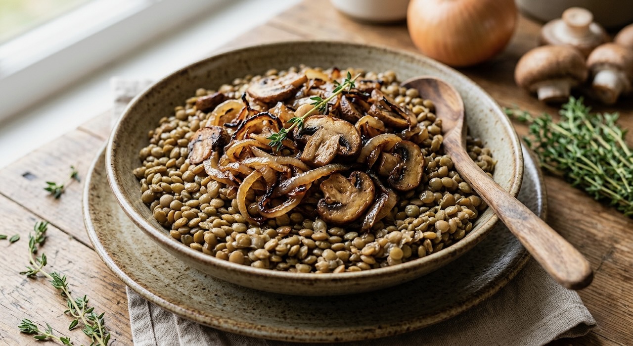 Lentils with Caramelized Onions and Mushrooms