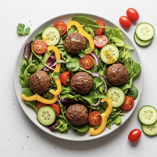 Boulettes de viande en salade composée