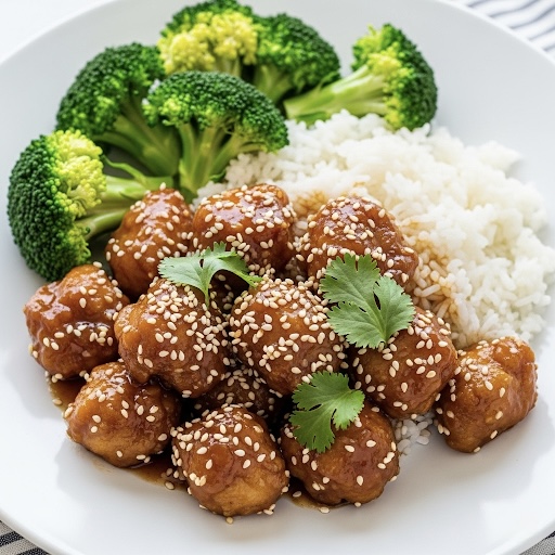 Poulet au sésame avec riz et brocoli
