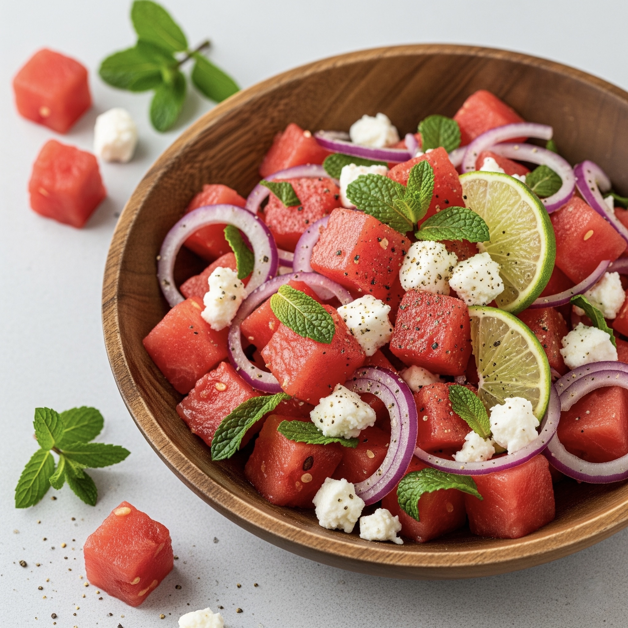 Salade de pastèque, feta et menthe
